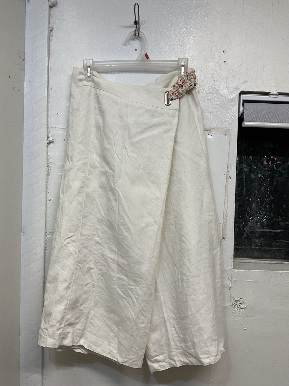 Women's Cream Wrap Midi Skirt with Floral Buckle